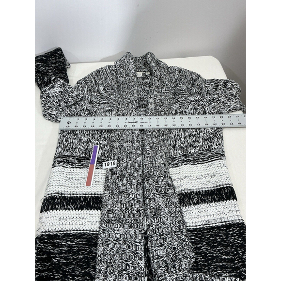 Womans Gap Black White Chunky Knit Open Front Heavy Cozy Cardigan Medium - Picture 3 of 7
